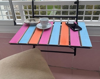 Colorful Folding Balcony Table: Portable Wooden Hanging Bar Table