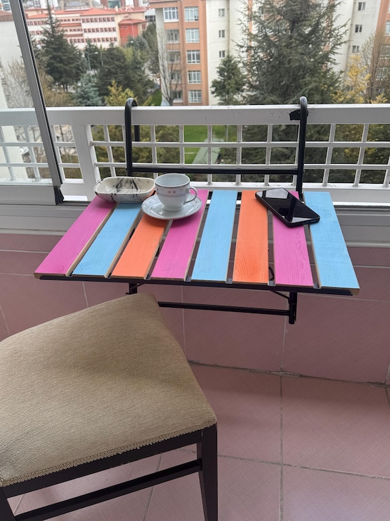 Colorful Folding Balcony Table: Portable Wooden Hanging Bar Table