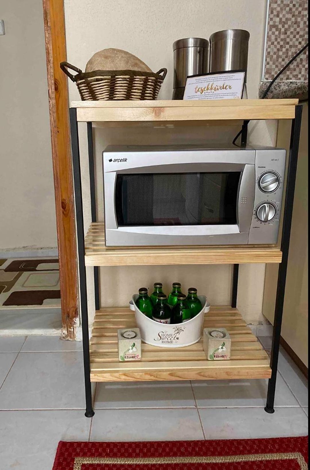 3-layer Natural Wood Kitchen Shelf: Microwave Oven Organizer
