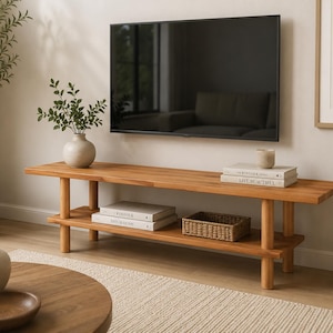 Meuble TV en bois massif, console TV en hêtre naturel, meuble multimédia en bois, table basse, meuble TV artisanal, mobilier scandinave