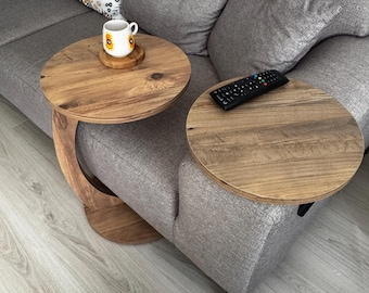 Wooden Wheeled Sofa Side Table, C-Ended Coffee Table