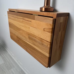 Wall-Mounted Folding Desk with Shelves | Space-Saving Desk | Natural Wood Murphy Table | Foldable Laptop Desk | Desk for Small Spaces