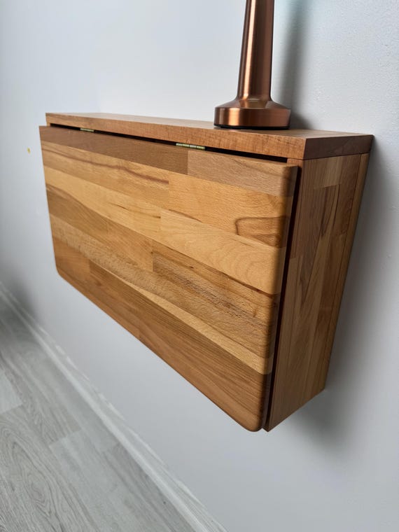 Natural Beech Wall-Mounted Folding Desk | Space-Saving Murphy Table