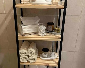4-Tier-Naturholzregal: Metallrahmen-Badezimmer-Organizer