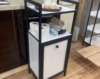 Compact Wooden Bathroom Cabinet: Laundry Basket with Shelves
