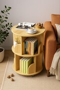 Rotating Wooden Bookcase on Wheels – Multi-Purpose Storage Unit, Wheeled Sofa Side Table
