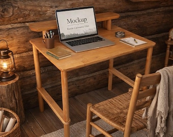 Handmade Natural Wood Computer Desk with Monitor Shelf