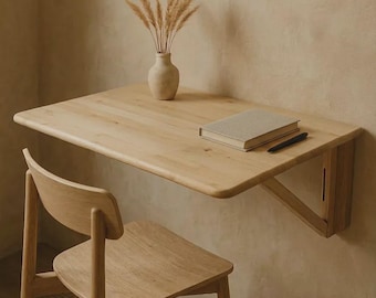 Wall Mounted Fold Down Desk – Solid Wood Folding Desk – Space Saving Floating Murphy Desk – Small Home Office Desk – Handmade Wall Desk