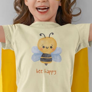 Bee Happy Kids Tee, Cute Bee T-Shirt, Summer Outfit, Gift for Children, Birthday Present, Eco-Friendly Cotton Shirt