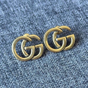 Vintage Gucci VTG Designer GG Monogram Golden Earrings Stamp Logo Gold Studs
