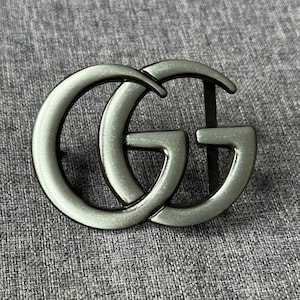 VTG Gucci GG Monogram Vintage Silver with Black Reversible Belt Buckle 4cm 1.5&quot;
