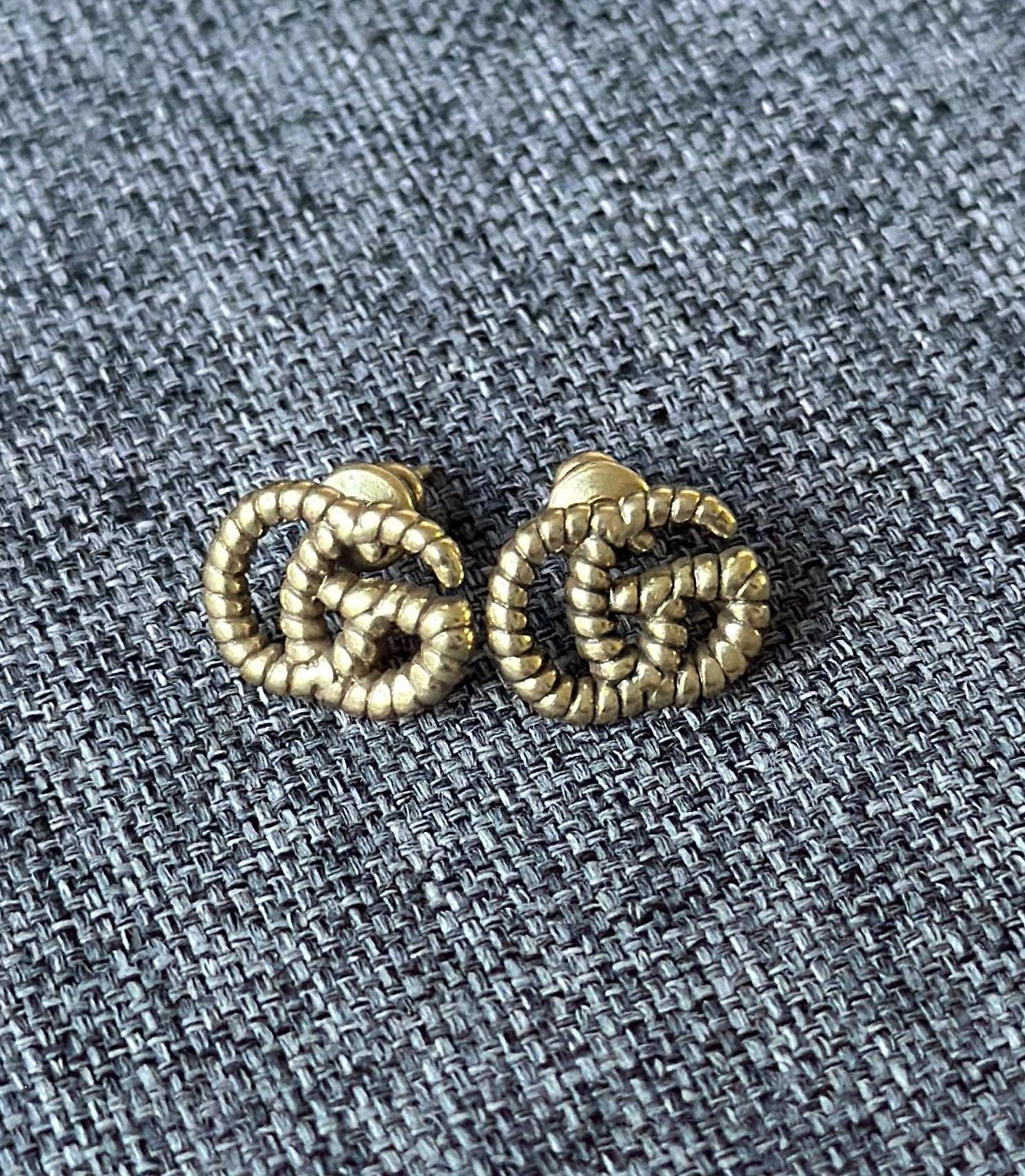 VTG Gucci Vintage GG Monogram Golden Earrings Stamp Logo