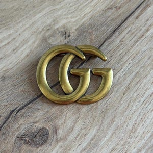 VTG GG Gucci Vintage Gold Bronze Brooch Steel Logo GG Pin Monogram 2"