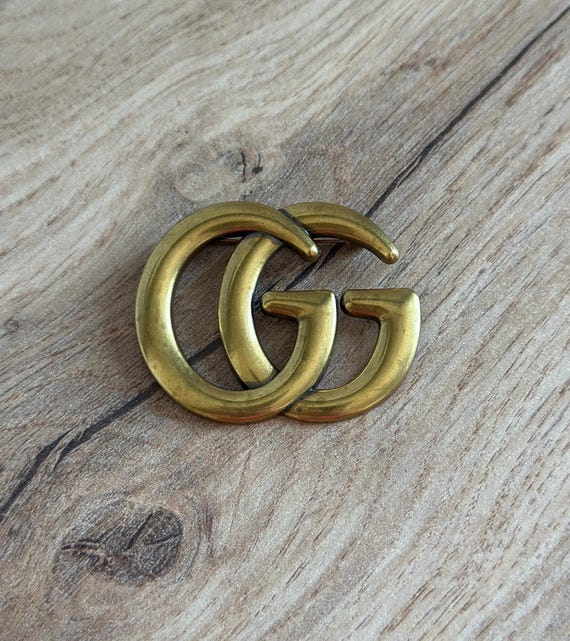 VTG GG Gucci Vintage Gold Bronze Brooch Steel Logo GG Pin Monogram
