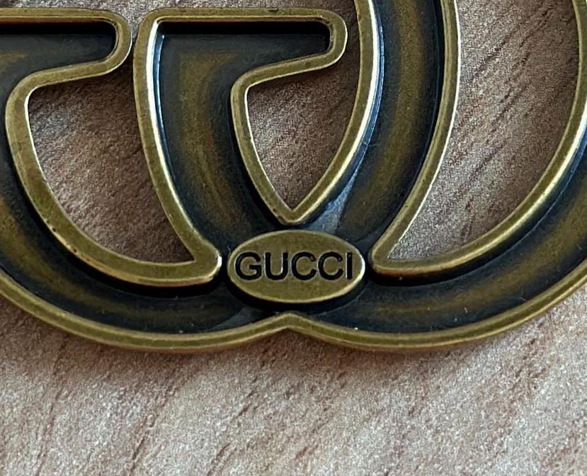 VTG GG Gucci Vintage Gold Bronze Brooch Steel Logo GG Pin Monogram