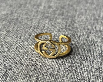 VTG Gucci GG Monogram Gold Designer Vintage Golden Ring Rhinestones GG Logo