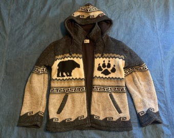 Y2K Cowichan Strickwolle Kapuzenmantel: Bärentatzen-Design