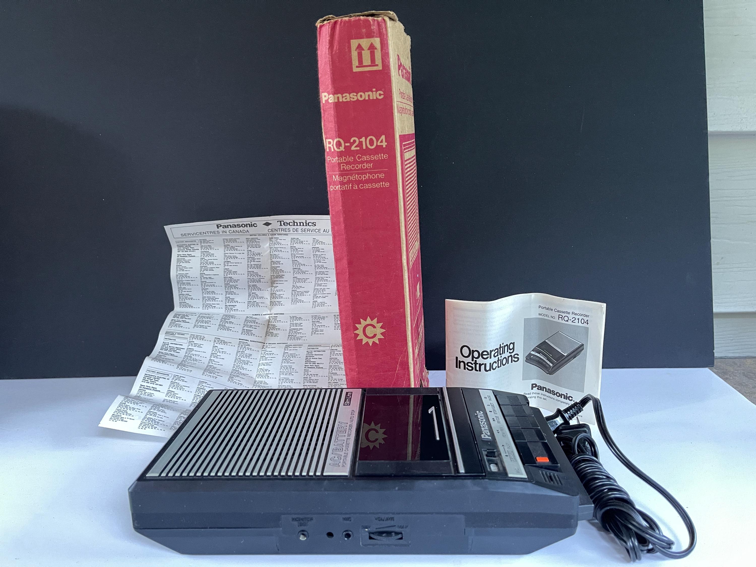 Vintage Panasonic Cassette Player: Slim Lime RQ-2104, Original Box