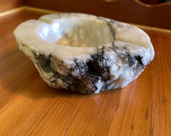 Vintage Alabaster Ashtray: Hand Carved MCM Home Decor