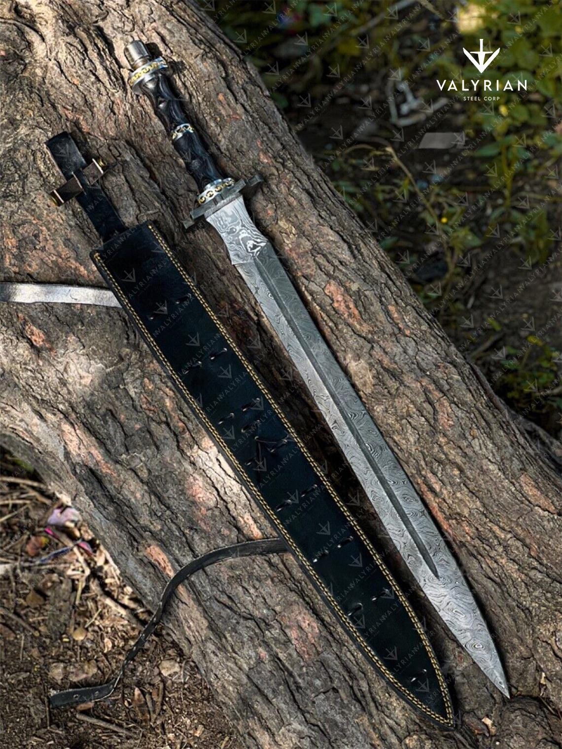 Hand Forged Damascus Steel Medieval Sword With Sheath - Etsy