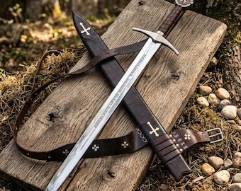 The Holy Accolade Sword of the Knights Templar - Custom Engraved Crusader Cosplay Prop - Fantasy Longsword