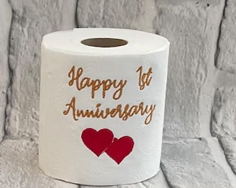Embroidered 1st Anniversary Toilet Paper, Novelty Gift