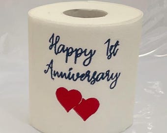 Embroidered 1st Anniversary Toilet Paper, Novelty Gag Gift