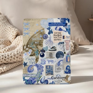 Custodia per Kindle con motivo a stella marina blu collage - Personalizzata per Kindle Paperwhite 11a/10a generazione, custodia per Kindle Paperwhite da 6,8'' con cinturino da polso