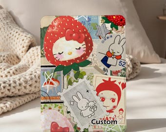Jolie coque pour Kindle aux fraises et lapin, toute nouvelle coque pour Kindle 12e génération 2024, blanc papier 12e 7 pouces 11e 6,8 pouces 10e 6 pouces, protection pour liseuse
