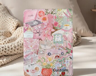 Pink Flower Collage Kindle Case, All New Kindle 12th Gen 2024 Case, Paperwhite 12th 7‘’ 11th 6.8‘’ 10th 6‘’ Cover, E-reader Protective Case
