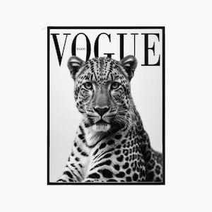 Arte mural con estampado de leopardo, impresión Vogue, foto de moda vintage, arte, impresión de mujer fatal, estética de apartamento, descarga digital instantánea