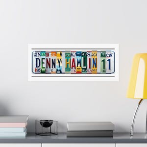 Denny Hamlin Fan Poster License Plate Style Letters on 24&quot;x10&quot; Matte Poster Paper Gift Denny Hamlin Fan Man Cave NASCAR Fan