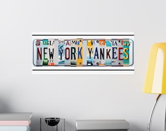 New York Yankees Fan Poster License Plate Style Letters on 24"x10" Matte Poster Paper Gift New York Yankees Fan Man Cave Baseball Fan