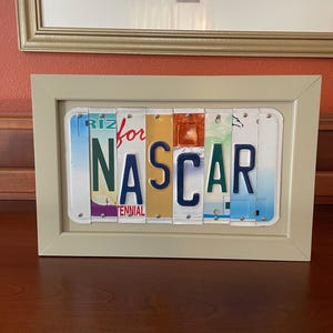 NASCAR Sign License Plate Sign Framed Pine Wall Art Gift NASCAR Fan Man Cave NASCAR Fan