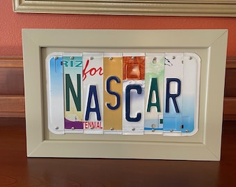 NASCAR Sign License Plate Sign Framed Pine Wall Art Gift NASCAR Fan Man Cave NASCAR Fan