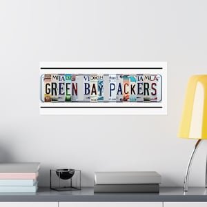 Green Bay Packers Fan Poster License Plate Style Letters on 24"x10" Matte Poster Paper Gift Green Bay Packers Fan Man Cave Football Fan