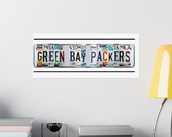 Green Bay Packers Fan Poster License Plate Style Letters on 24"x10" Matte Poster Paper Gift Green Bay Packers Fan Man Cave Football Fan