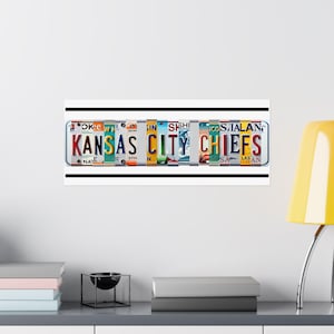 Kansas City Chiefs Fan Poster License Plate Style Letters on 24&quot;x10&quot; Matte Poster Paper Gift Kansas City Chiefs Fan Man Cave Football Fan