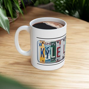 Kyle Larson 5 Ceramic Mug, Vintage License Plate Vibe, Bold Bright Colors, Coffee Cup, Hot Beverage Mug, Gift Idea for NASCAR Racing Fan