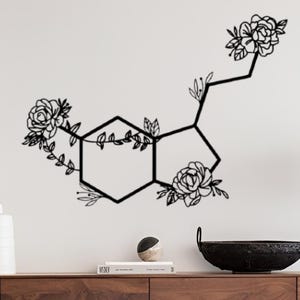 Serotonin Molecule Metal Wall Art, Floral Science Decor, Minimalist Chemistry Design, Modern Mental Health Gift, Happiness Symbol Wall Decor