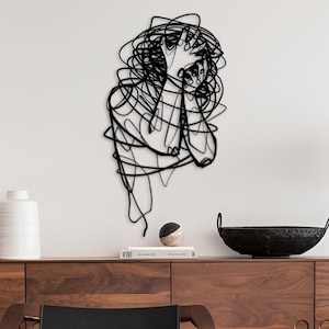 Minimalist Metal Woman Line Art: Modern Office Decor, Abstract Portrait