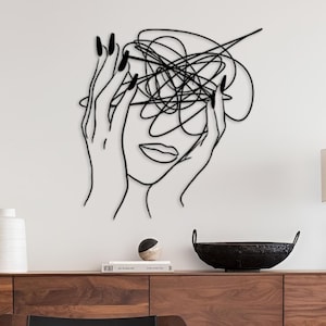 Minimalist Female Line Art: Metal Wall Decor, Modern Office Art