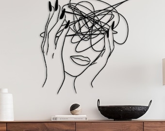 Minimalist Female Line Art: Metal Wall Decor, Modern Office Art