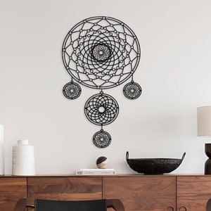 Boho Dreamcatcher Metal Wall Art: Geometric Line Decor