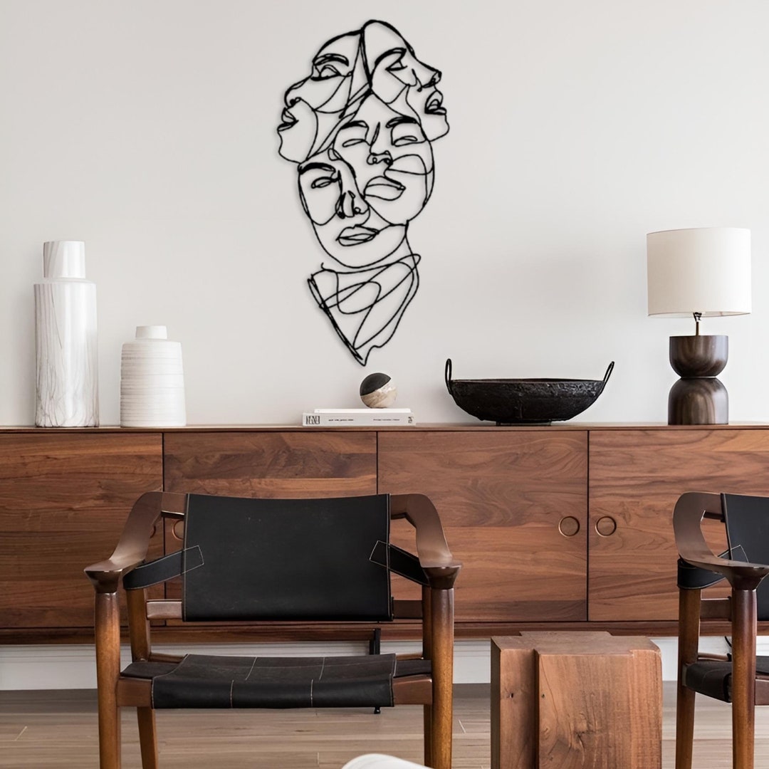 Abstract Woman Face Metal Wall Art: Line Art Hanging Decor - Etsy