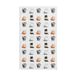 Cute Cat Pattern Hand Towel, Adorable Pet Gift, Cat Lover Decor, Kitchen Towel, Fun Bathroom Towel, Cat Themed Gift