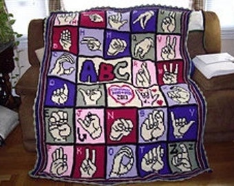 Pattern-American Sign Language Afghan done in Afghan Stitch