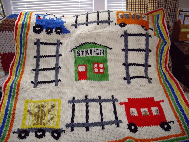Pattern Boys Train Afghan Etsy