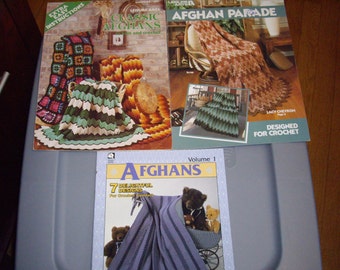 Destashing-REDUCED set of 3 leaflets for mostly crochet afghans ( 1 knit )