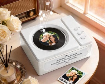 Personalized Mini Record Player with Custom Photo & Song - Unique Music Christmas Gift Center Photo Disc